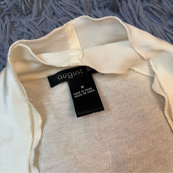 August Silk Wool Silk Cream Open Front Cardigan Sweater Size M NWT - Picture 2 of 6